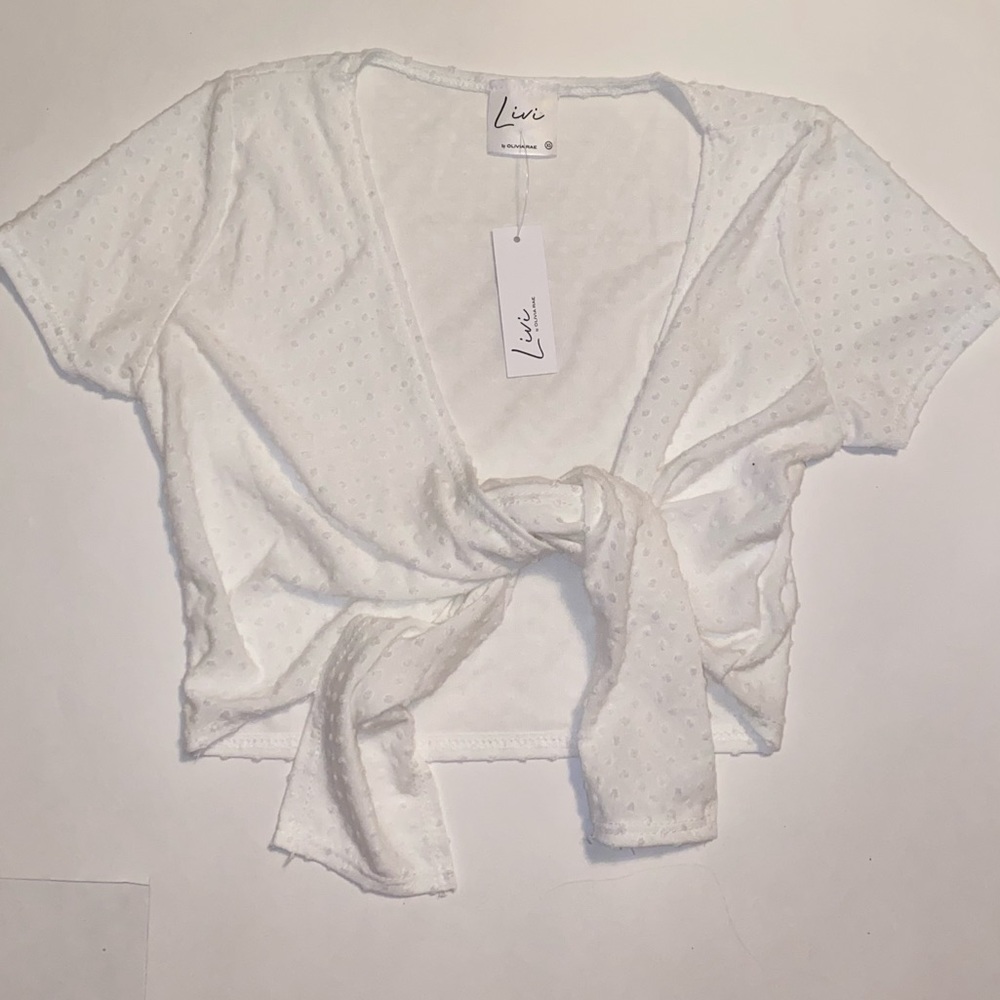 Livi by Olivia Rae front tie white tee shirt brand new with tags, size XS